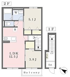 JR東海道・山陽本線 加古川駅 徒歩15分の賃貸アパート 2階2LDKの間取り