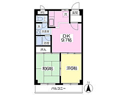 ハピネス園田 2DKの間取図画像