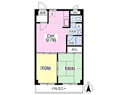 ハピネス園田 2DKの間取図画像
