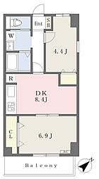 オーク松本通 2DKの間取図画像