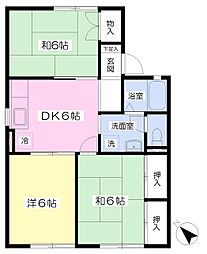 ビラムカイA棟 3DKの間取図画像