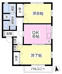 クレセント港南 2DKの間取図画像