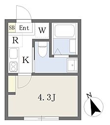 プラナス港南台 1Kの間取図画像
