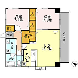 沖縄都市モノレール おもろまち駅 徒歩18分の賃貸マンション 3階2LDKの間取り