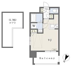 プリュネル安里 8階ワンルームの間取り