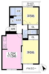 アーバンライフ野村 3階2LDKの間取り