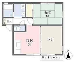 ハーヴェストA 2DKの間取図画像