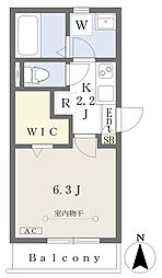 ベルデュール千年 1Kの間取図画像