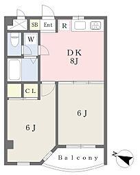コンフォート宮前平 2DKの間取図画像