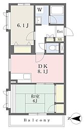 ドミール国立 3階2DKの間取り