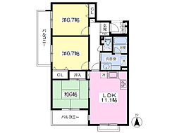 ボヌール国立 2階3LDKの間取り
