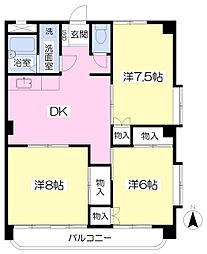 ブルネン・ヴィラ国立 3DKの間取図画像