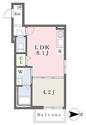 ベルリジエール初芝 1階1LDKの間取り
