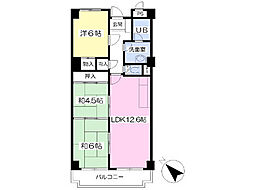 セルサス加茂 4階2LDKの間取り