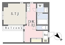 ハイネスセンターコート 5階1DKの間取り