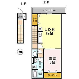 ソワーニュ 2階1LDKの間取り