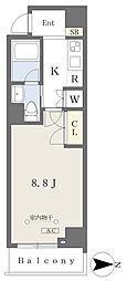 ＣＯＺＹ阿由知通 8階1Kの間取り