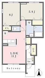 ドクターバード　Ｗ棟 1階2LDKの間取り