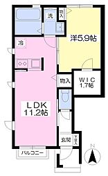 ベルソレイユ春岡B 1LDKの間取図画像