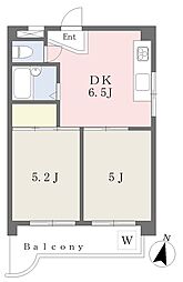 JR東海道・山陽本線 須磨海浜公園駅 徒歩5分の賃貸マンション 2階2DKの間取り