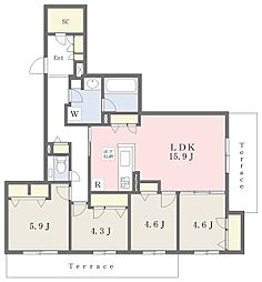 阪神本線 芦屋駅 徒歩10分の賃貸マンション 1階4LDKの間取り