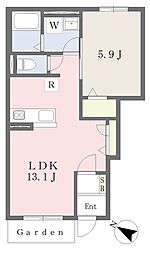 パストルＡ棟 1階1LDKの間取り