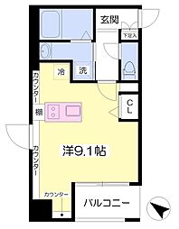 阪急神戸本線 神戸三宮駅 徒歩9分の賃貸マンション 6階ワンルームの間取り
