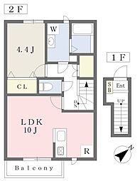 加古川市平岡町二俣アパート 1LDKの間取図画像