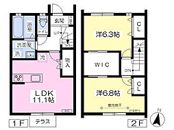 ガーデンスクエアIII 1階2LDKの間取り