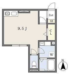 ノースキューブ 1階ワンルームの間取り