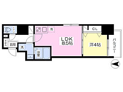 ノーブルコート堺筋本町 11階1LDKの間取り