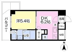南海高野線 白鷺駅 徒歩7分の賃貸マンション 2階1DKの間取り