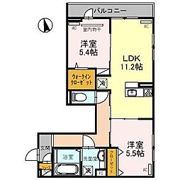 Ｄ−ＲＯＯＭ墨江 3階2LDKの間取り