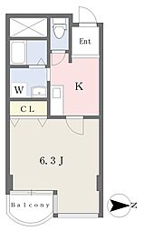 ヴィーブル桐山 1Kの間取図画像