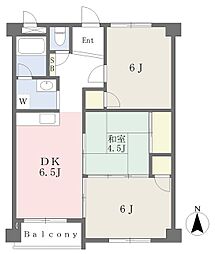 新星和初芝マンション北棟 3DKの間取図画像