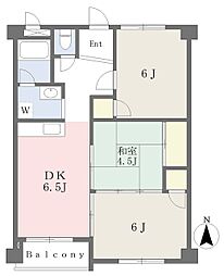 新星和初芝マンション北棟 3DKの間取図画像