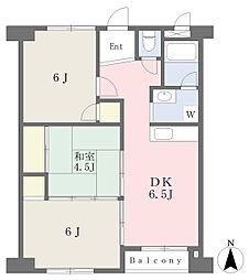 新星和初芝マンション北棟 3DKの間取図画像