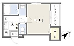 グランマーレ湊 1Kの間取図画像