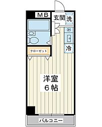 サンブライト北栄 ワンルームの間取図画像