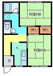 石坂コーポA 2Kの間取図画像