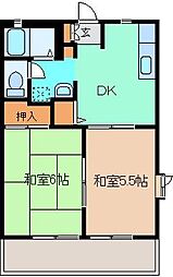プリティーパークB 2DKの間取図画像