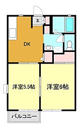 プリティーパークA 2DKの間取図画像