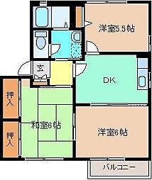 ドミールあざみ　Ｄ 2階3DKの間取り