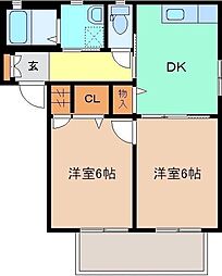 カーサヴィアーレ 1階2DKの間取り
