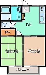 レジデンスかねこ 2階2DKの間取り
