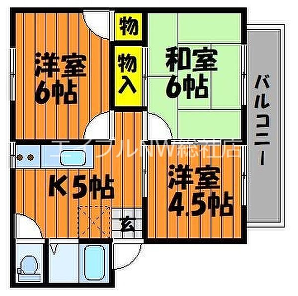 岡山県倉敷市玉島上成(賃貸アパート3K・2階・44.30㎡)の写真 その2