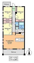 プラド大師西 3LDKの間取図画像
