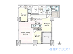 ワールドシティタワーズキャピタルタワーC2棟 3LDKの間取図画像