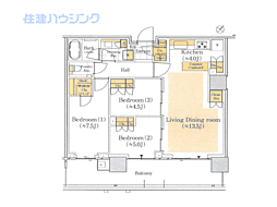 HARUMIFLAGSUNVILLAGET棟 3LDKの間取図画像