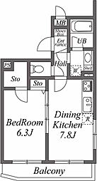 ドリームアロー下高井戸 1DKの間取図画像